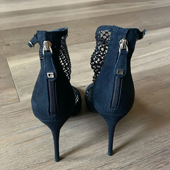 Guess Black Kadre2 Rhinestone Mesh Bootie Pump Heels Size 8 - Picture 5 of 16